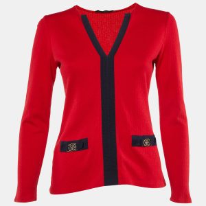 CH Carolina Herrera Red CH Pattern Cotton V-Neck Top XS, Shirts & Tops - Luxury Closet catalog