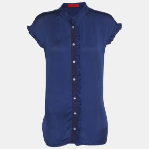 CH Carolina Herrera Blue Satin Ruffle Tops L, Shirts & Tops - Luxury Closet catalog