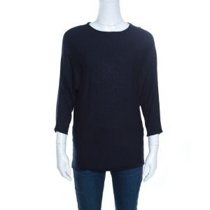 CH Carolina Herrera Navy Blue Knit Gold Button Detail Dolman Sleeve Top XS, Shirts & Tops - Luxury Closet catalog