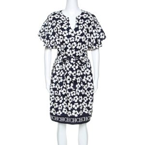CH Carolina Herrera Navy Blue Floral Print Silk and Linen Blend Dress M, Dresses - Luxury Closet catalog
