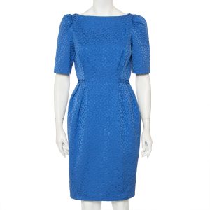 CH Carolina Herrera Blue Embossed Cotton Sheath Dress M, Dresses - Luxury Closet catalog