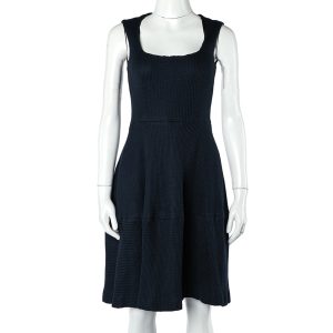 CH Carolina Herrera Navy Blue Textured Cotton Flared Dress S, Dresses - Luxury Closet catalog