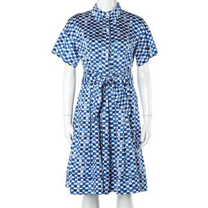 CH Carolina Herrera Blue Logo Grid Print Cotton Belted Dress S, Dresses - Luxury Closet catalog