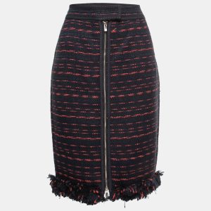 CH Carolina Herrera Navy Blue Tweed Zip Front Fringed Knee Length Skirt M, Skirts - Luxury Closet catalog