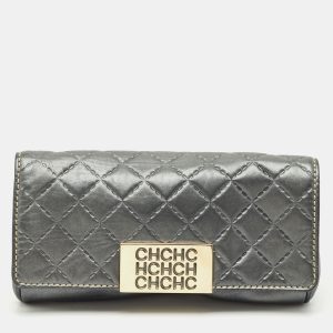 CH Carolina Herrera Metallic Grey Quilted Embossed Leather Flap Clutch, Clutches & Special Occasion Bags - Luxury Closet catalog