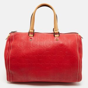 CH Carolina Herrera Red Monogram Embossed Leather Large Andy Boston Bag, Satchels - Luxury Closet catalog
