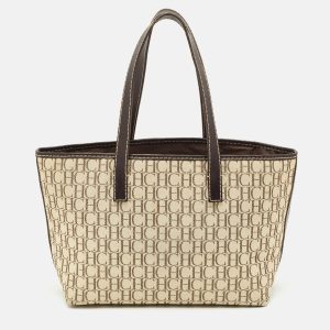 CH Carolina Herrera Beige/Dark Brown Monogram Canvas Small Shopper Tote, Tote Handbags - Luxury Closet catalog