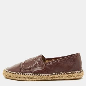CH Carolina Herrera Burgundy Leather Initials Insignia Espadrille Flats Size 38, Flats - Luxury Closet catalog