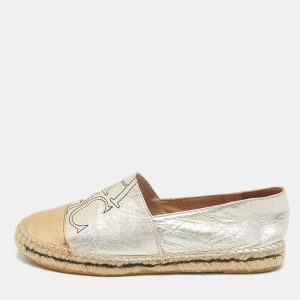 CH Carolina Herrera Silver/Gold Leather CH Logo Espadrille Flats Size 39, Flats - Luxury Closet catalog