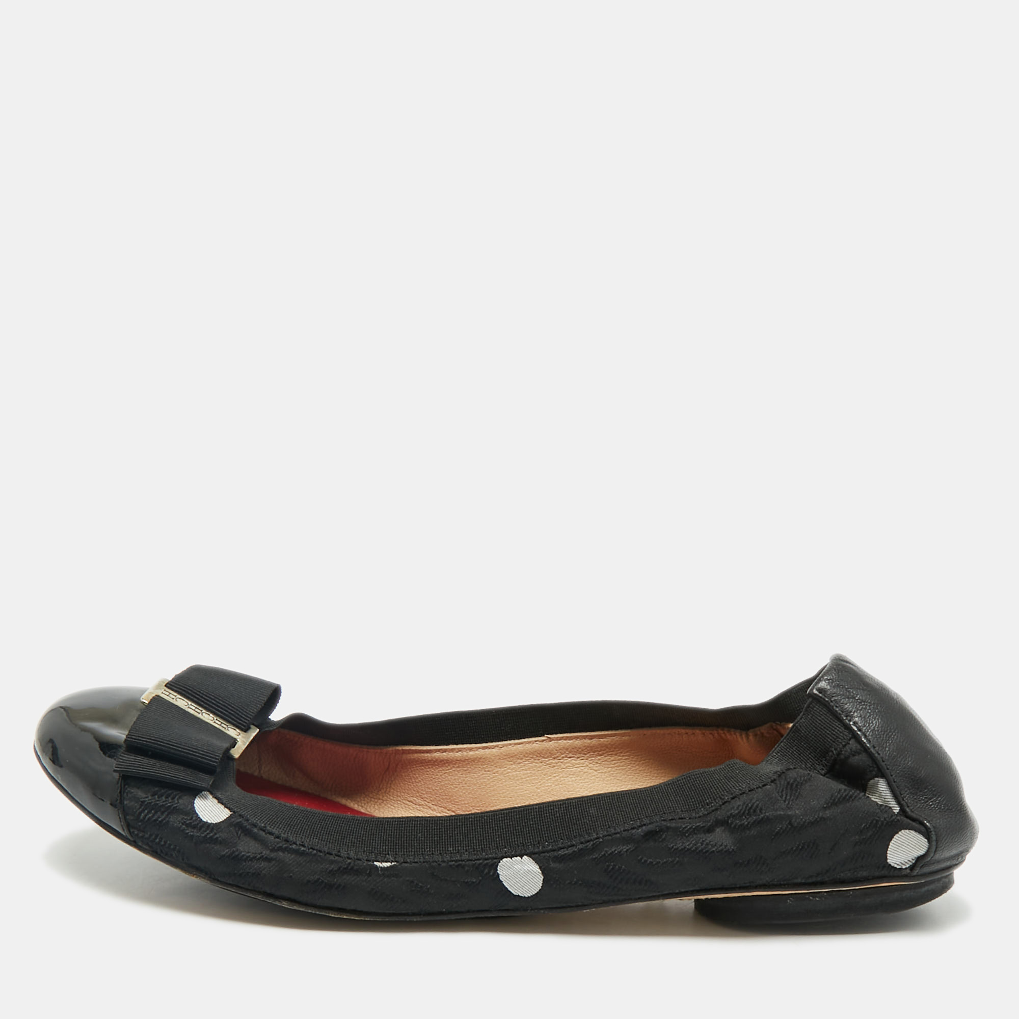CH Carolina Herrera Black Leather And Patent Leather Bow Scrunch Ballet Flats Size 39, Flats - Luxury Closet catalog
