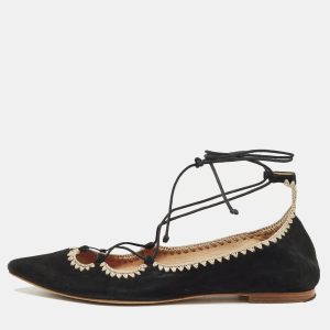 Carolina Herrera Black Suede Pointed Tie Up Ballet Flats Size 37, Flats - Luxury Closet catalog
