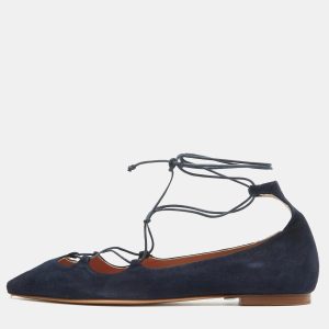 CH Carolina Herrera Blue Suede Pointed Toe Tie Up Ballet Flats Size 37, Flats - Luxury Closet catalog