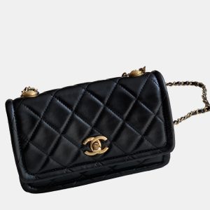 Chanel Black Shiny Lambskin Flap Clutch With Chain, Shoulder Bags - Luxury Closet catalog