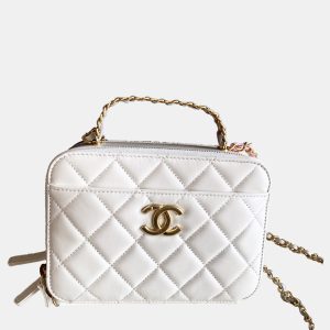 Chanel White Leather Interlocking CC Logo Pick Me Up Vanity Case, Shoulder Bags - Luxury Closet catalog
