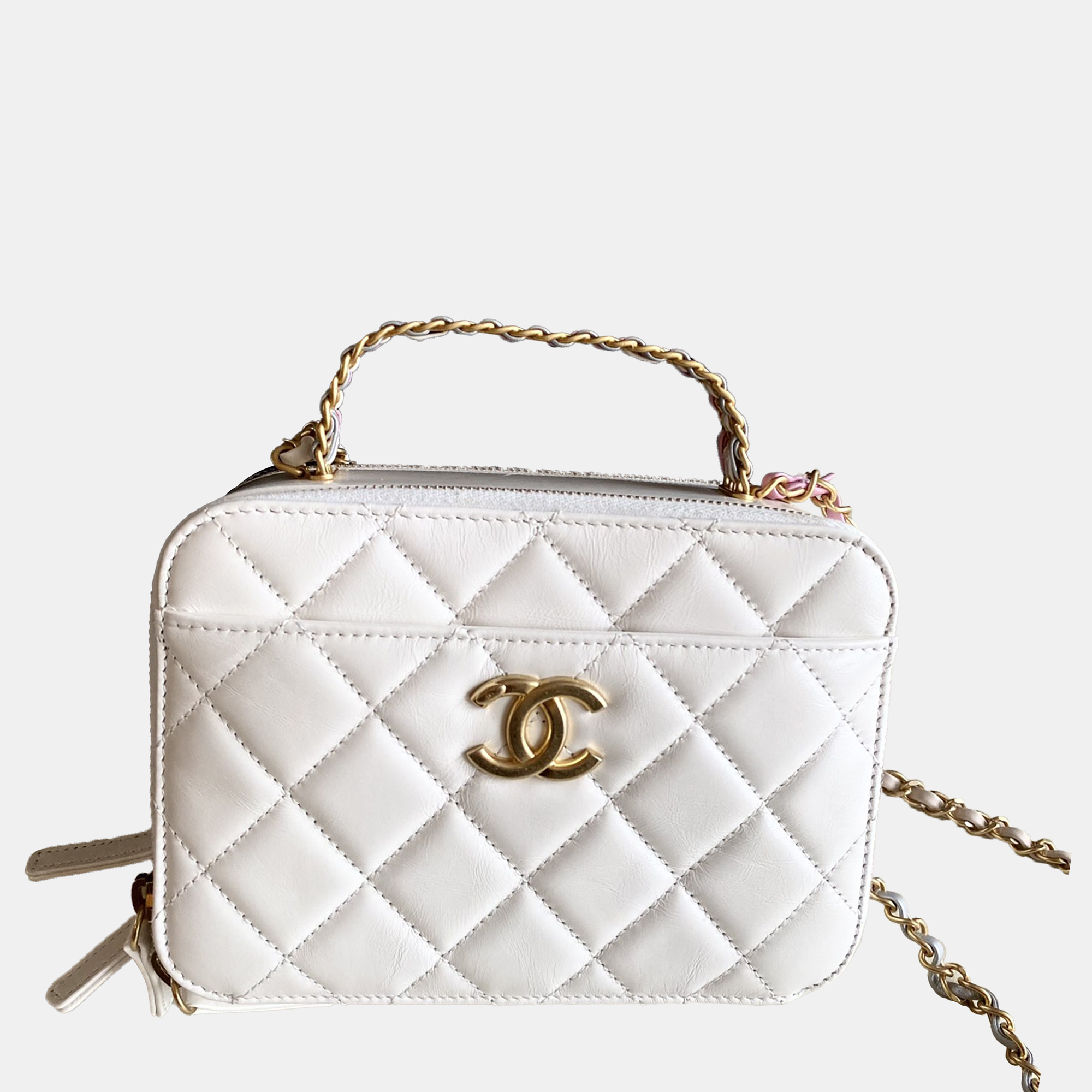 Chanel White Leather Interlocking CC Logo Pick Me Up Vanity Case, Shoulder Bags - Luxury Closet catalog