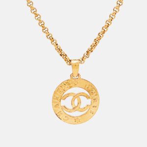 Chanel CC Gold Tone Round Pendant Long Necklace, Jewelry - Luxury Closet catalog