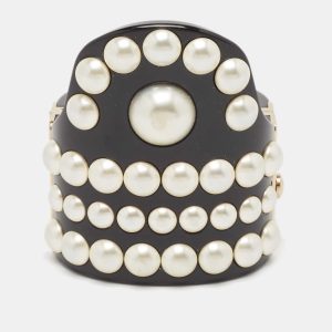 Chanel CC Black Resin Faux Pearl Gold Tone Cuff Bracelet, Jewelry - Luxury Closet catalog