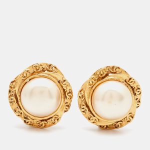 Chanel CC Faux Pearl Gold Tone Clip On Earrings, Jewelry - Luxury Closet catalog