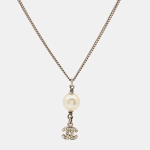 Chanel CC Crystals Faux Pearl Silver Tone Necklace, Jewelry - Luxury Closet catalog
