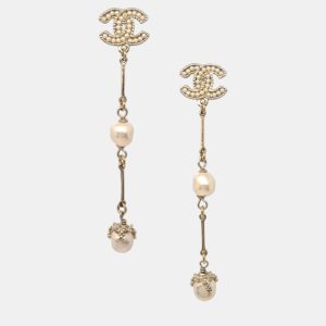 Chanel Gold Plated, Artificial Pearl CC Dangle Earrings, Jewelry - Luxury Closet catalog