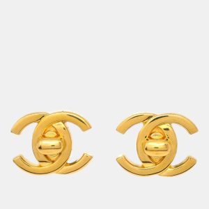 Chanel Gold Plated CC Turnlock Earrings Clip-On, Jewelry - Luxury Closet catalog