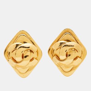 Chanel CC Gold Tone Rhombus Clip-on Earrings, Jewelry - Luxury Closet catalog