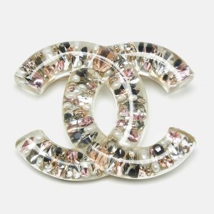 Chanel CC Resin Faux Pearl Crystals Gold Tone Brooch, Jewelry - Luxury Closet catalog