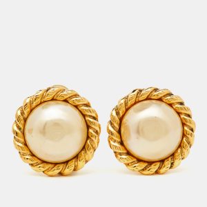 Chanel Faux Pearl Gold Tone Round Clip-on Earrings, Jewelry - Luxury Closet catalog