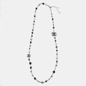 Chanel CC Faux Pearl Beads Enamel Silver Tone Station Necklace, Jewelry - Luxury Closet catalog