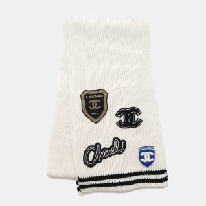 Chanel Logo Patch White Black 100% Cashmere Scarf, Scarves & Shawls - Luxury Closet catalog