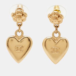 Chanel CC Flower Heart Gold Tone Dangle Earrings, Jewelry - Luxury Closet catalog