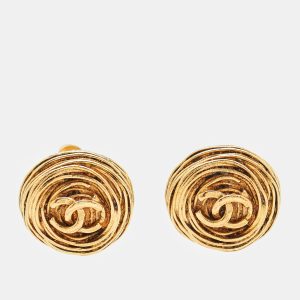 Chanel CC Textured Gold Tone Round Clip-on Earrings, Jewelry - Luxury Closet catalog