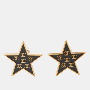 Chanel Black Enamel Gold Tone Star Clip-on Earrings, Jewelry - Luxury Closet catalog