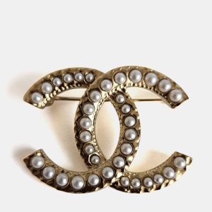 Chanel Gold Tone CC Pearl Brooch, Luggage Accessories - Luxury Closet catalog