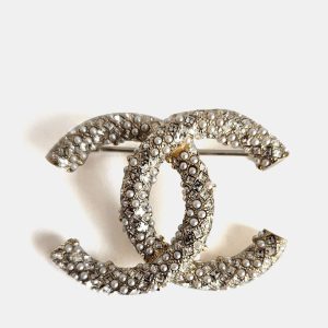 Chanel Gold Tone CC Crystal/Pearl Embellished Brooch, Jewelry - Luxury Closet catalog
