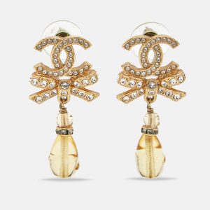 Chanel CC Bow Crystals Beads Gold Tone Earrings, Jewelry - Luxury Closet catalog