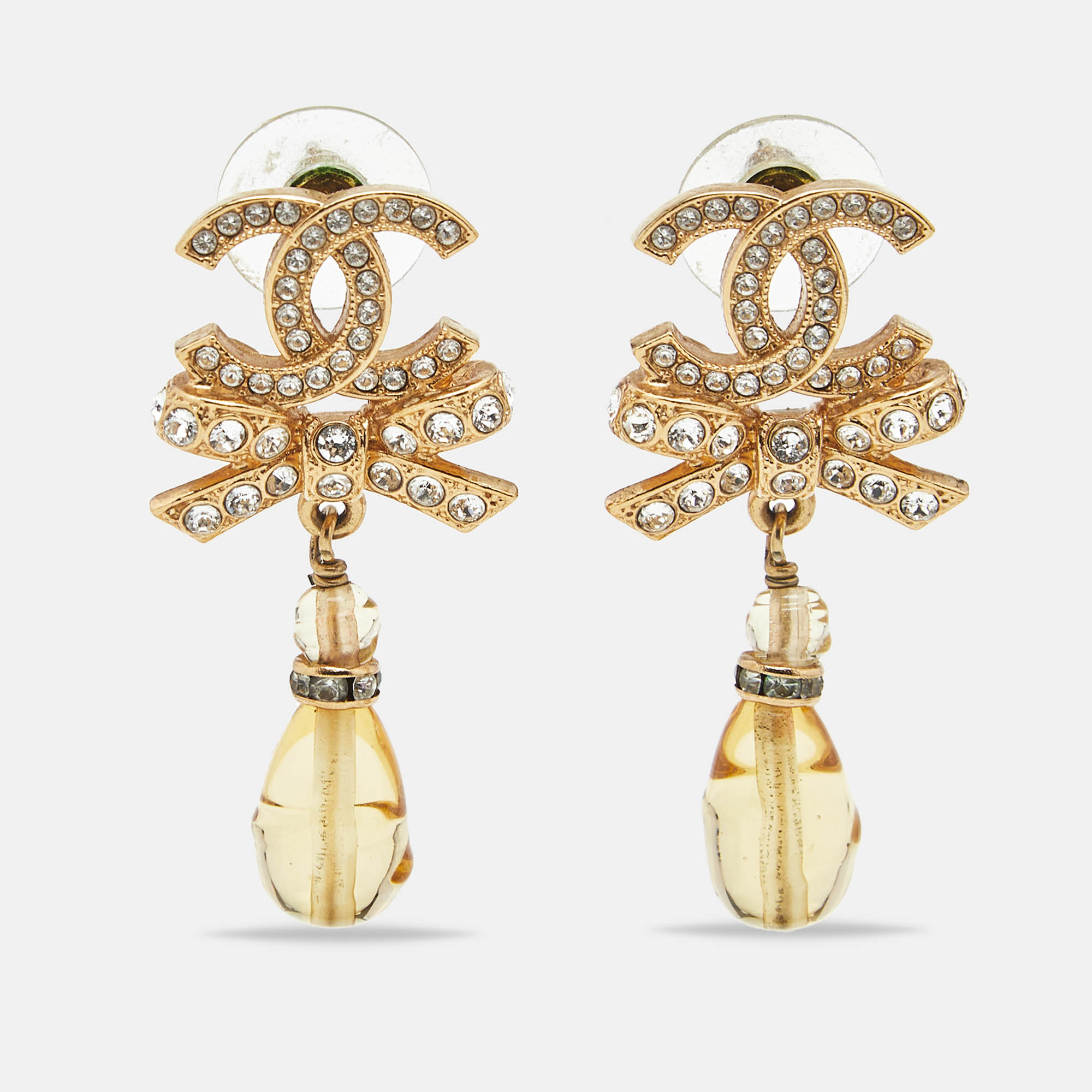 Chanel CC Bow Crystals Beads Gold Tone Earrings, Jewelry - Luxury Closet catalog