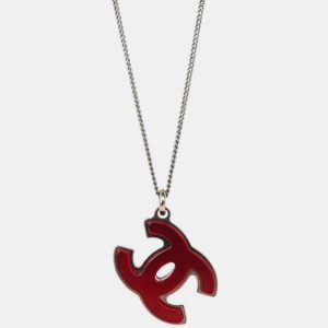 Chanel CC Chain Silver Red Black Acrylic Pendant Necklace, Jewelry - Luxury Closet catalog