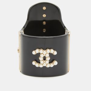 Chanel CC Black Resin Faux Pearls Embedded Asymmetric Cuff Bracelet, Jewelry - Luxury Closet catalog