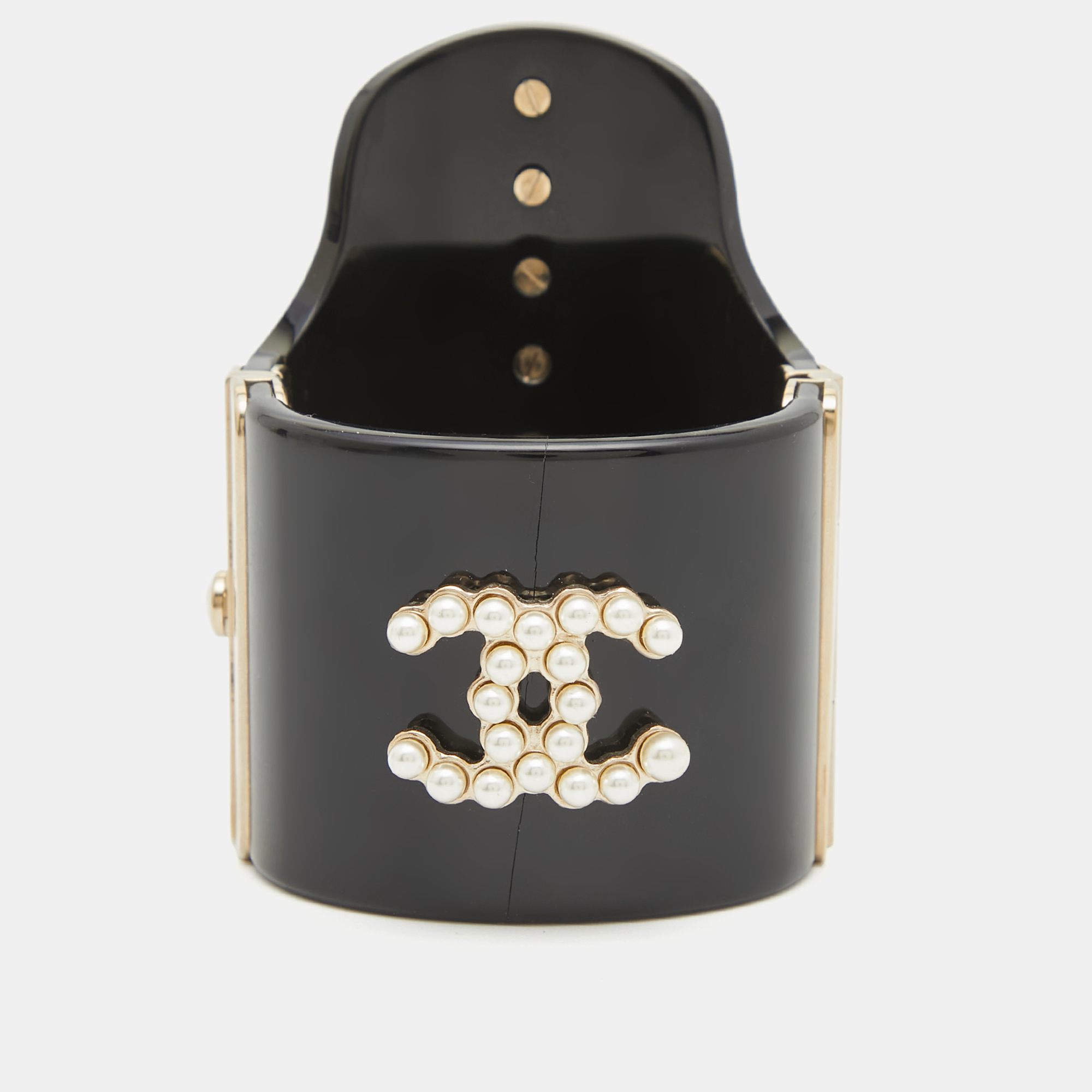 Chanel CC Black Resin Faux Pearls Embedded Asymmetric Cuff Bracelet, Jewelry - Luxury Closet catalog