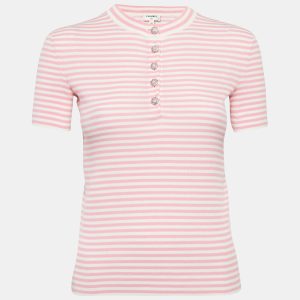 Chanel Pink/White Stripe Rib Knit Band Collar Top S, Shirts & Tops - Luxury Closet catalog