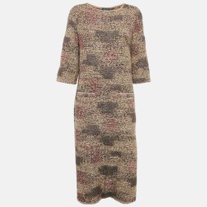 Chanel Brown/Multicolor Patterned Wool Blend Knit Midi Dress L, Dresses - Luxury Closet catalog