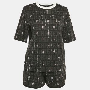 Chanel Black CC Rhinestone Cotton Jersey T-Shirt and Shorts Set S, Suits - Luxury Closet catalog