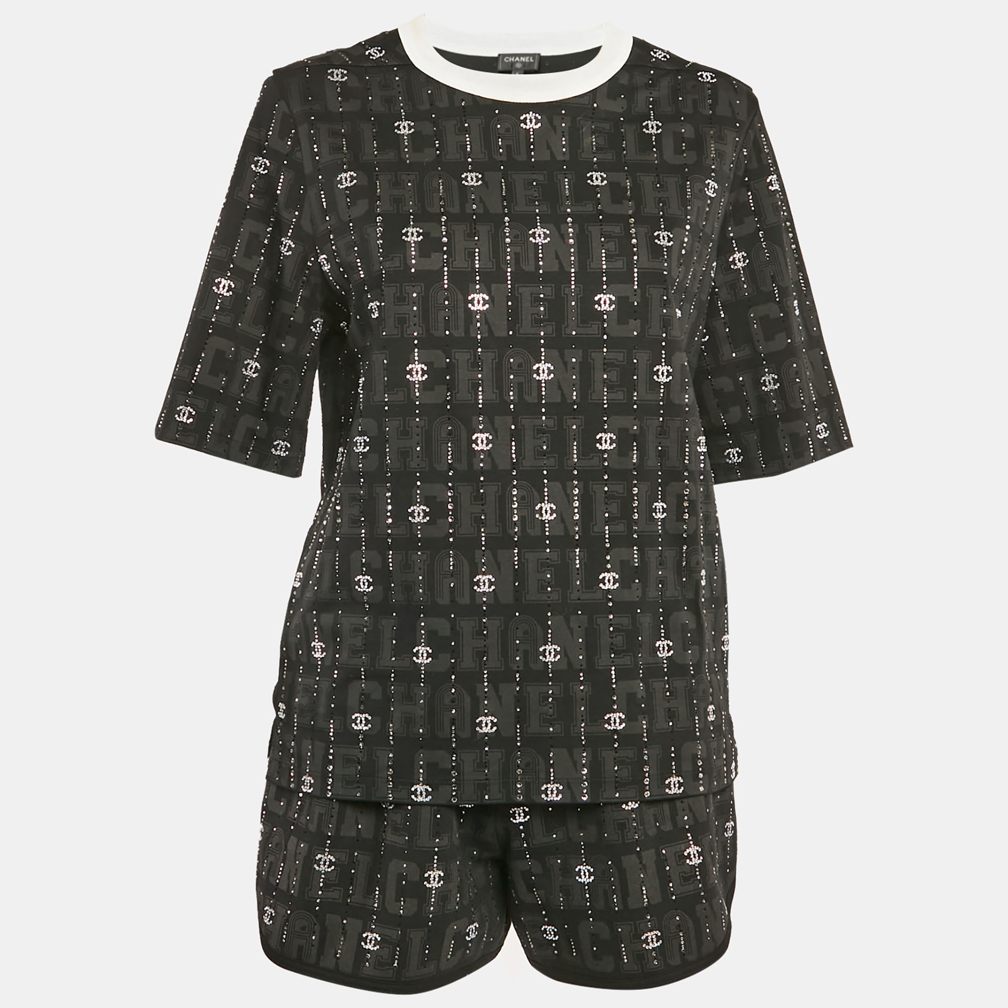 Chanel Black CC Rhinestone Cotton Jersey T-Shirt and Shorts Set S, Suits - Luxury Closet catalog