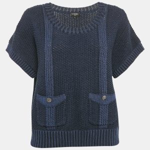 Chanel Navy Blue Wool Crochet Pullover XL, Sweaters & Cardigans - Luxury Closet catalog