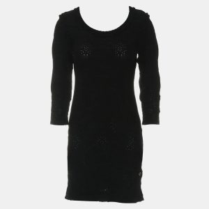 Chanel Black Rayon Ruffle-Trim Long Sleeve Dress FR Women 34, Dresses - Luxury Closet catalog