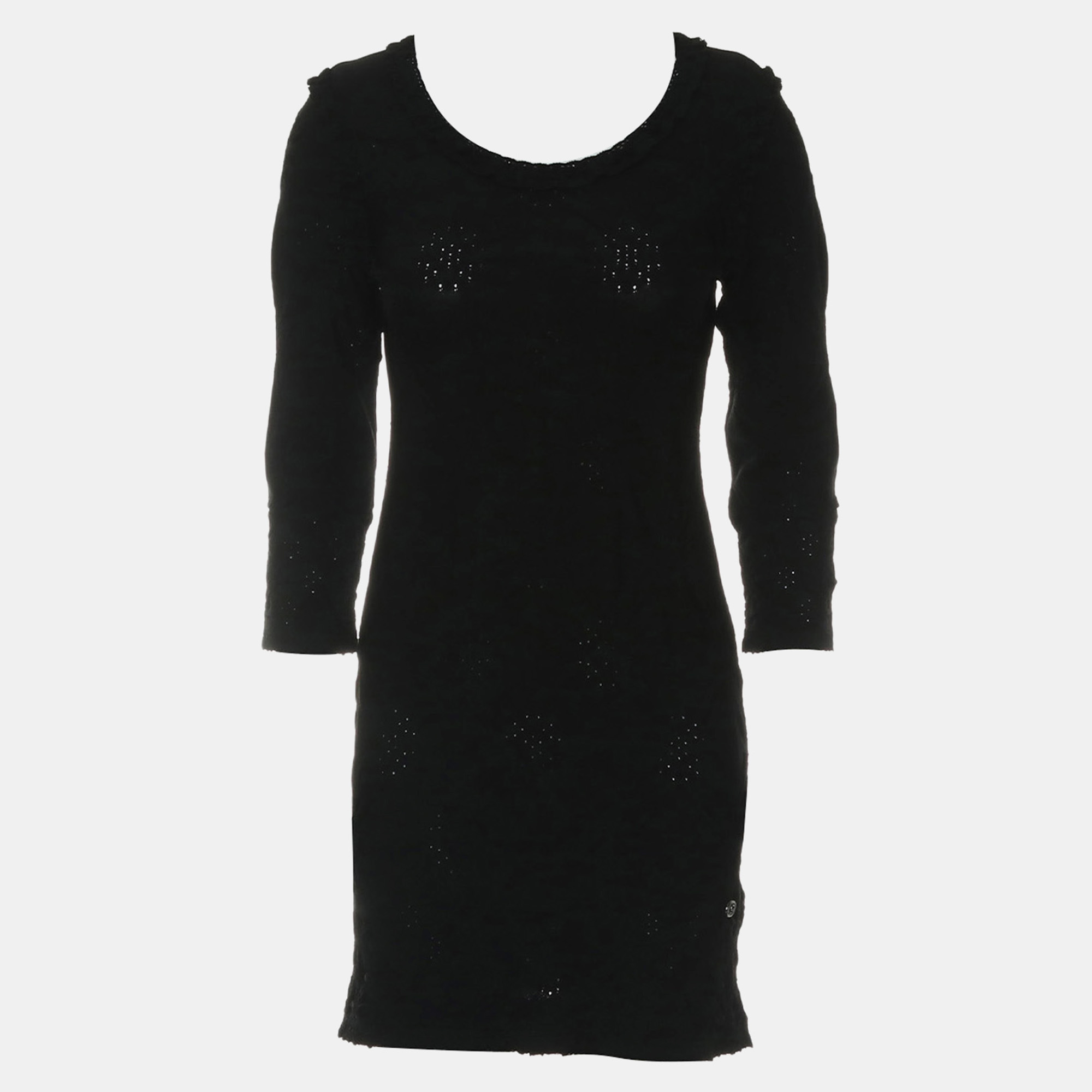 Chanel Black Rayon Ruffle-Trim Long Sleeve Dress FR Women 34, Dresses - Luxury Closet catalog