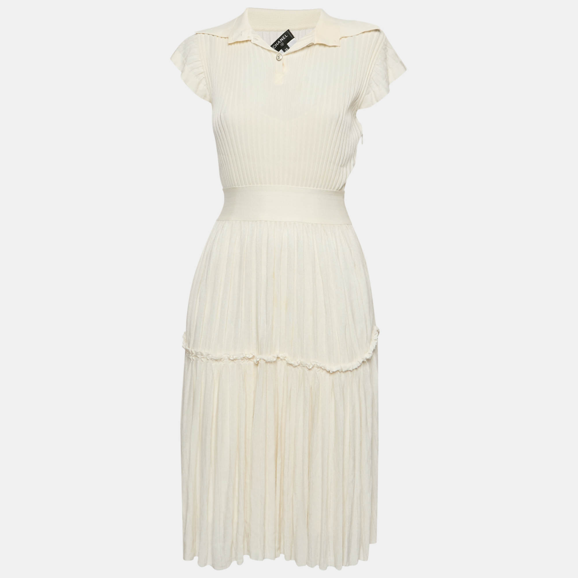 Chanel Off-White Knit Pleated Knee-Length Dress M, Dresses - Luxury Closet catalog