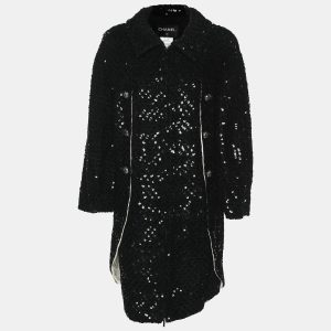 Chanel Black Sequin Tweed Camelia Coat M, Coats & Jackets - Luxury Closet catalog