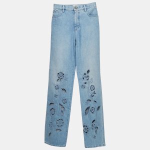 Chanel Blue Floral Floral Cut-Work Denim Straight Leg High Rise Jeans Waist 24" S, Jeans - Luxury Closet catalog